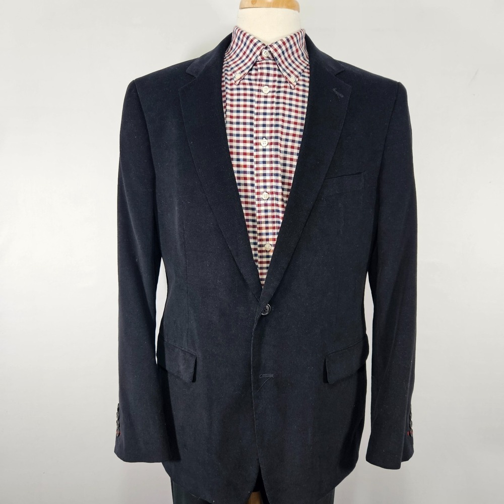 Stafford Essentials Mens Sport Coat Blazer Two Button Black Corduroy Classic 44L